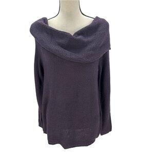 Freshman Long Sleeve Drop Shoulder Cowl Neck Sweater - Deep Purple - size Large